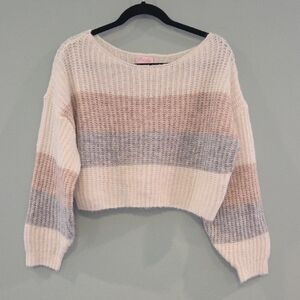 Pink Lily Cream and Gray Striped Sweater